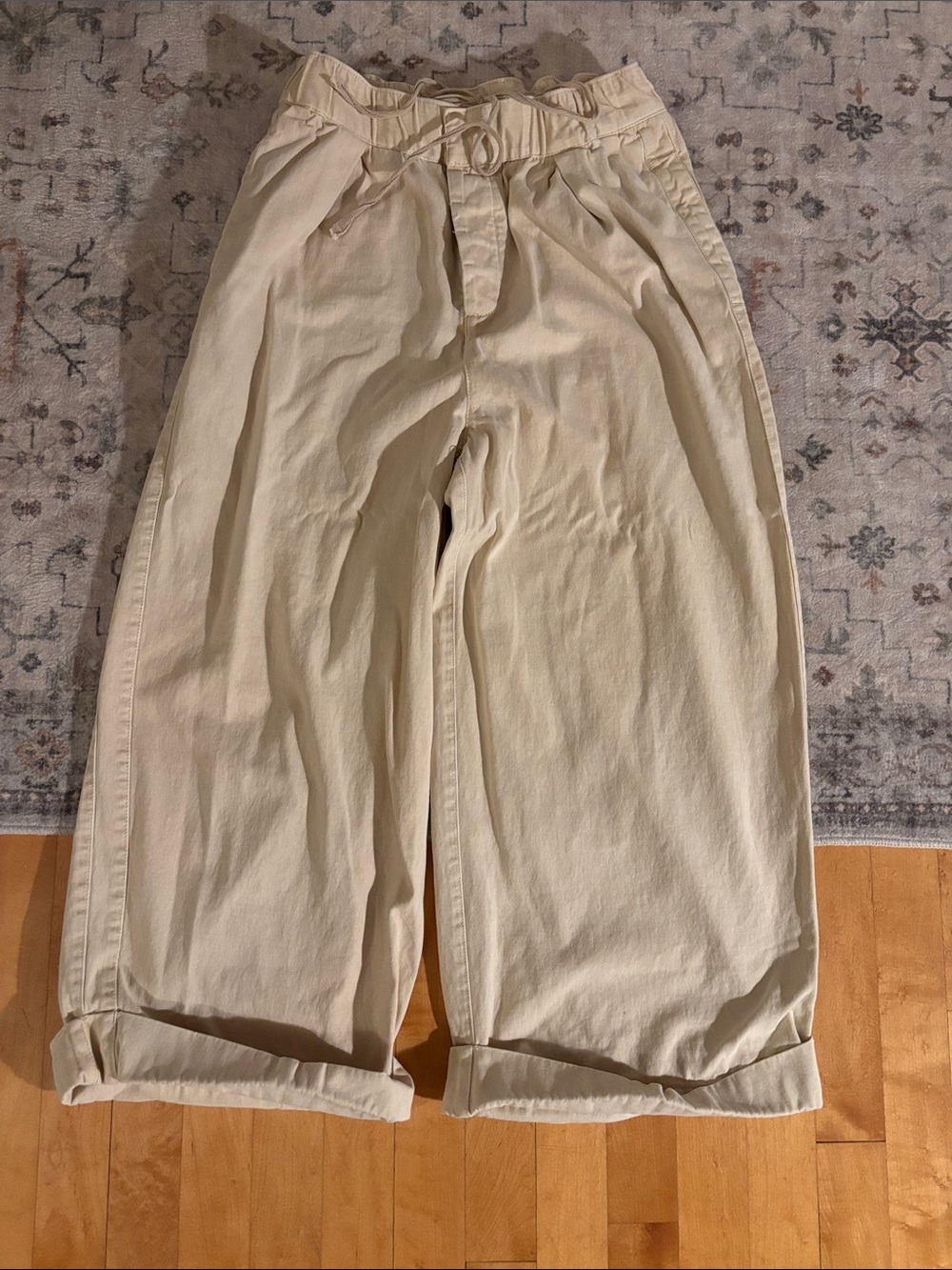 Free People Relaxed Cream Cropped Wide Leg Pants